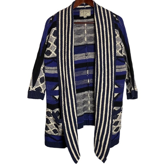 Lucky Brand Aztec Tribal Open Front Cardigan Pockets Oversized Drop Shoulders M - Picture 1 of 15